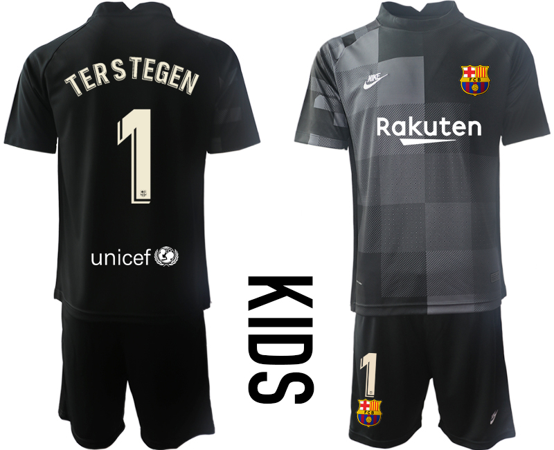 Youth 2021-2022 Club Barcelona black goalkeeper #1 Soccer Jersey